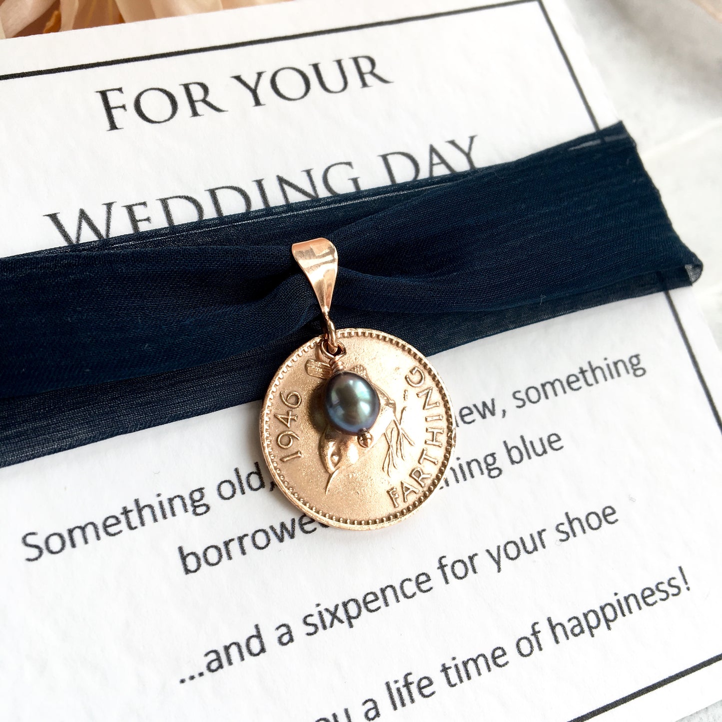 Something Old, New, Borrowed and Navy Blue Farthing Bridal Charm