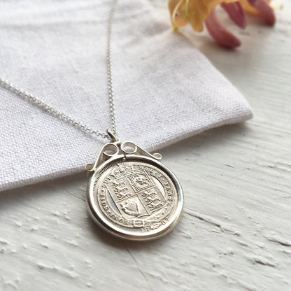 1887 Queen Victoria Sixpence Necklace - Sterling Silver