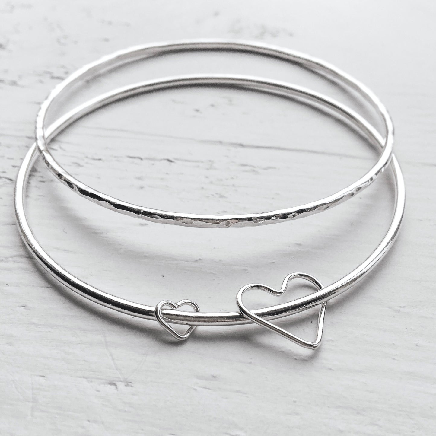 'You and Me' Heart Bangle - Sterling Silver Bracelet