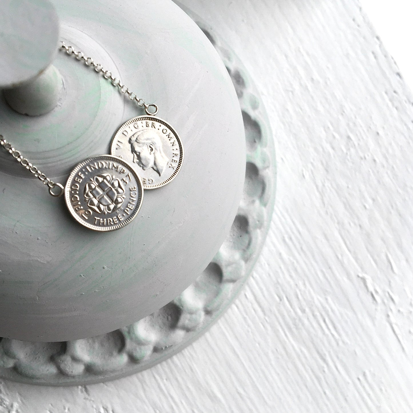 Double Rose Threepence Necklace - Silver