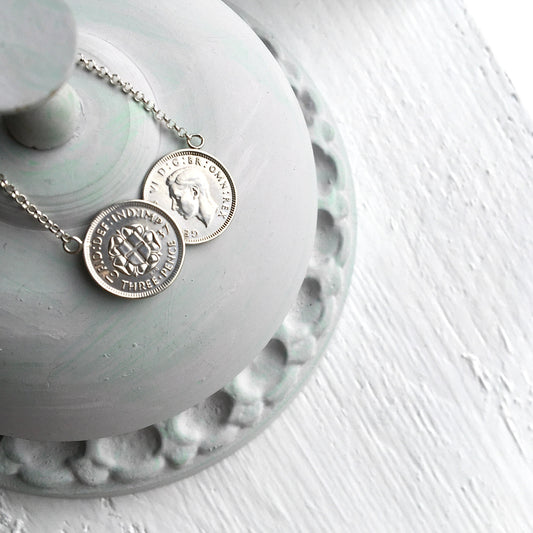 Double Rose Threepence Necklace - Silver