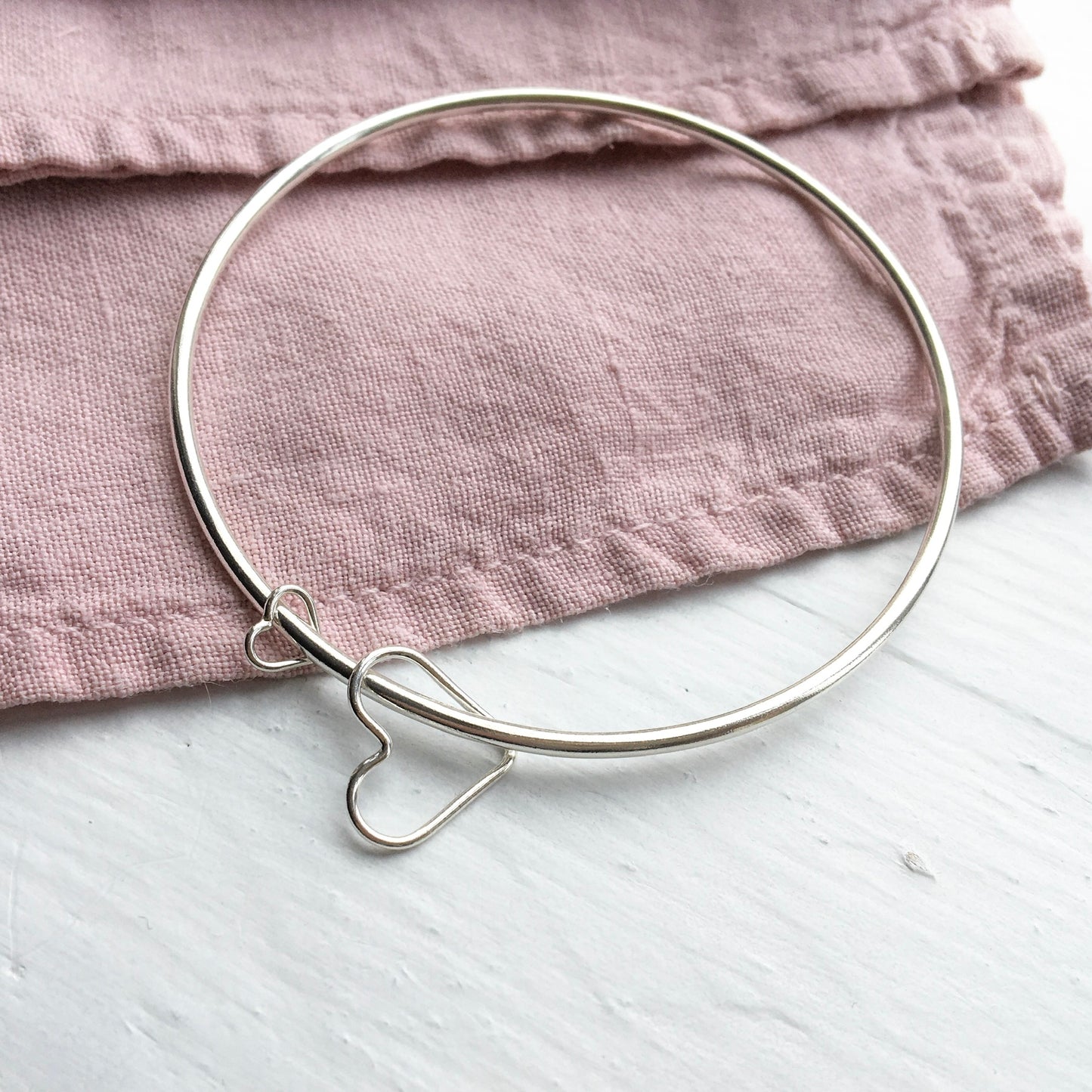 'You and Me' Heart Bangle - Sterling Silver Bracelet