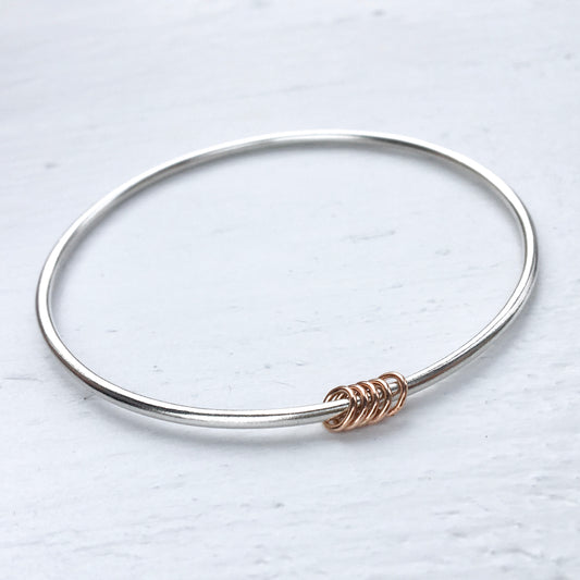 Ring of Roses - Sterling Silver Infinity Bangle - 9ct Rose Gold Filled