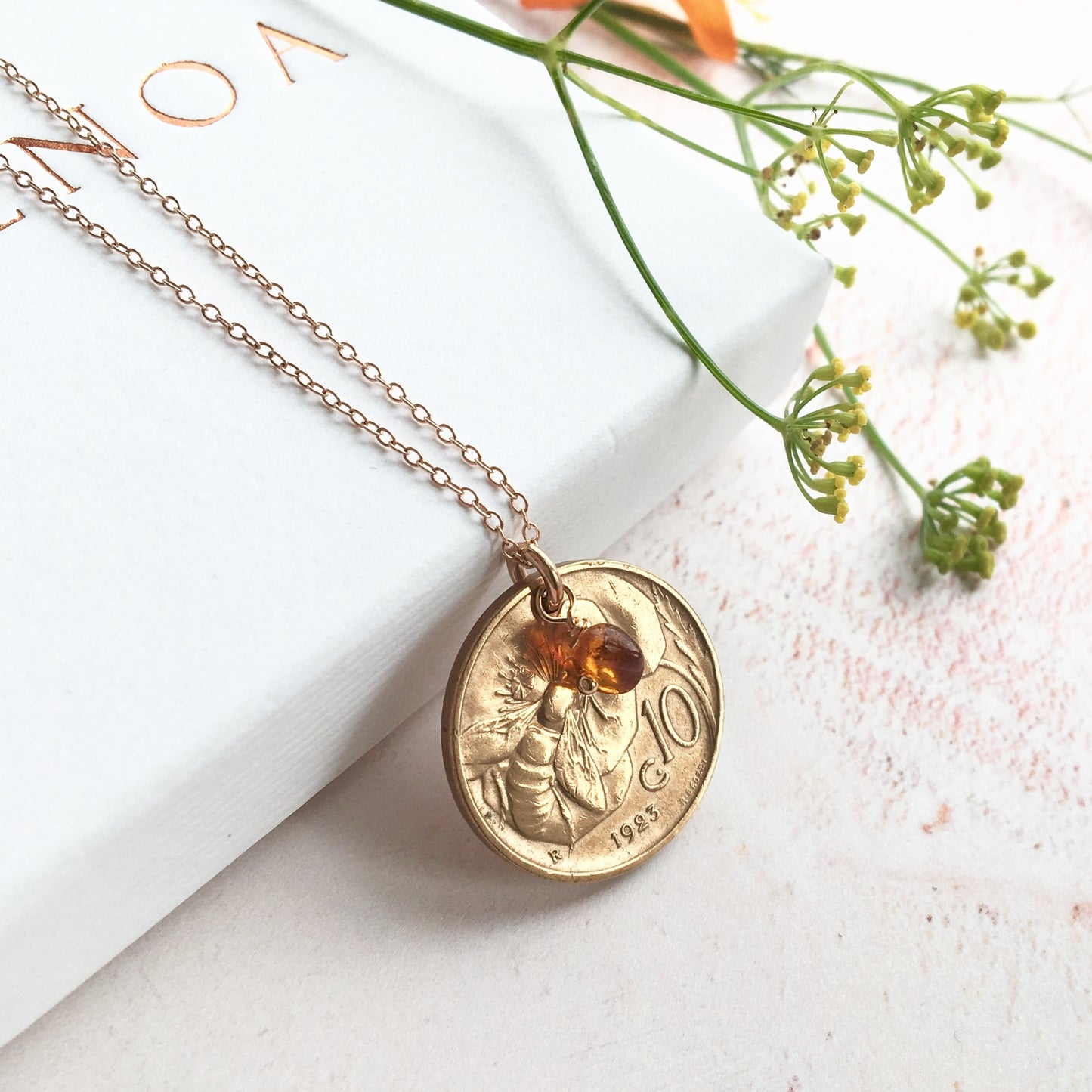 Rose gold bee necklace