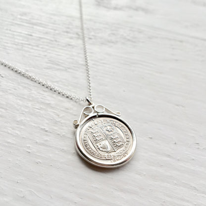 1887 Queen Victoria Sixpence Necklace - Sterling Silver