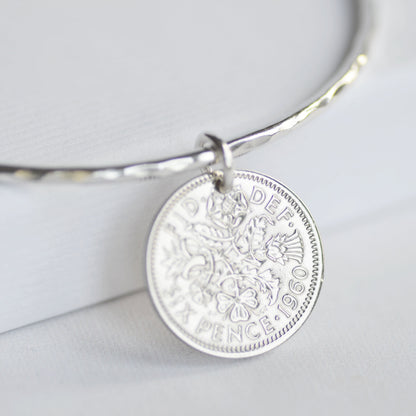 1953-1967 Sixpence Infinity Bangle - Sterling Silver Coin Bracelet