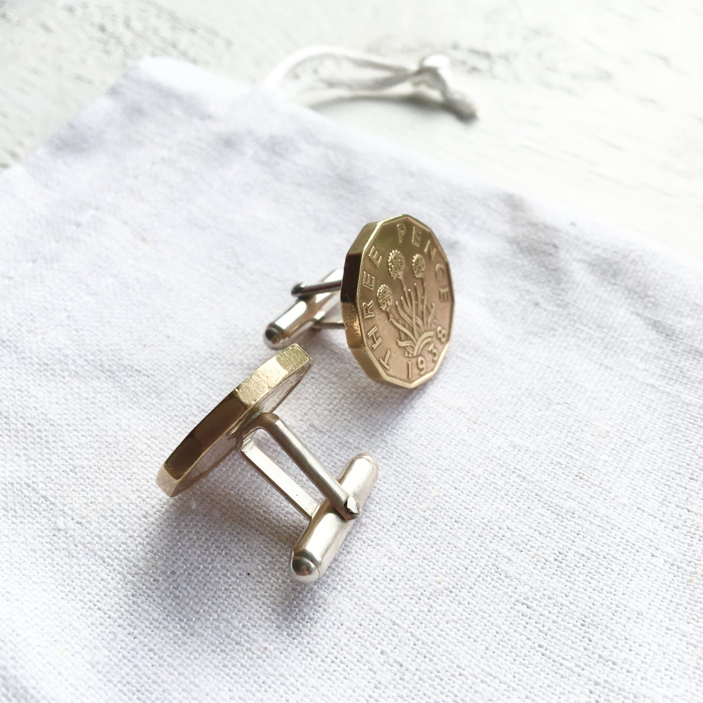 British Threepence- Cufflinks with Sterling Silver