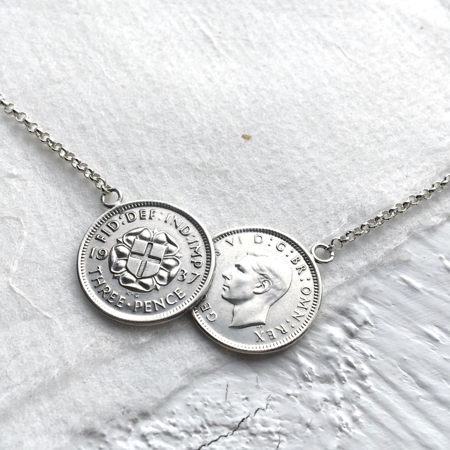 Double Rose Threepence Necklace - Silver