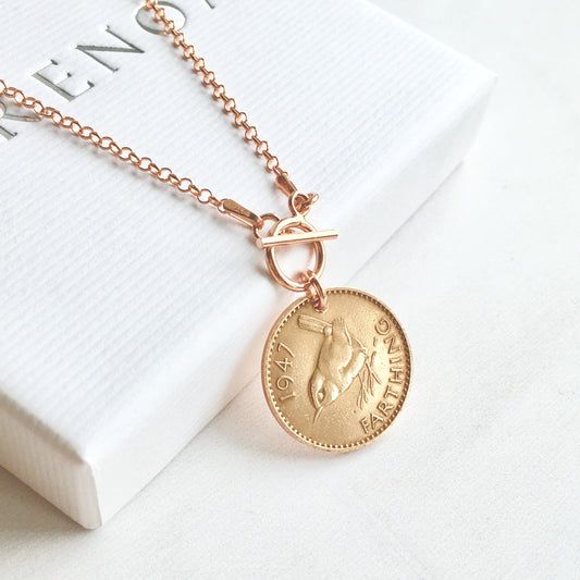 Bronze British coin necklace 80th birthday women's gift