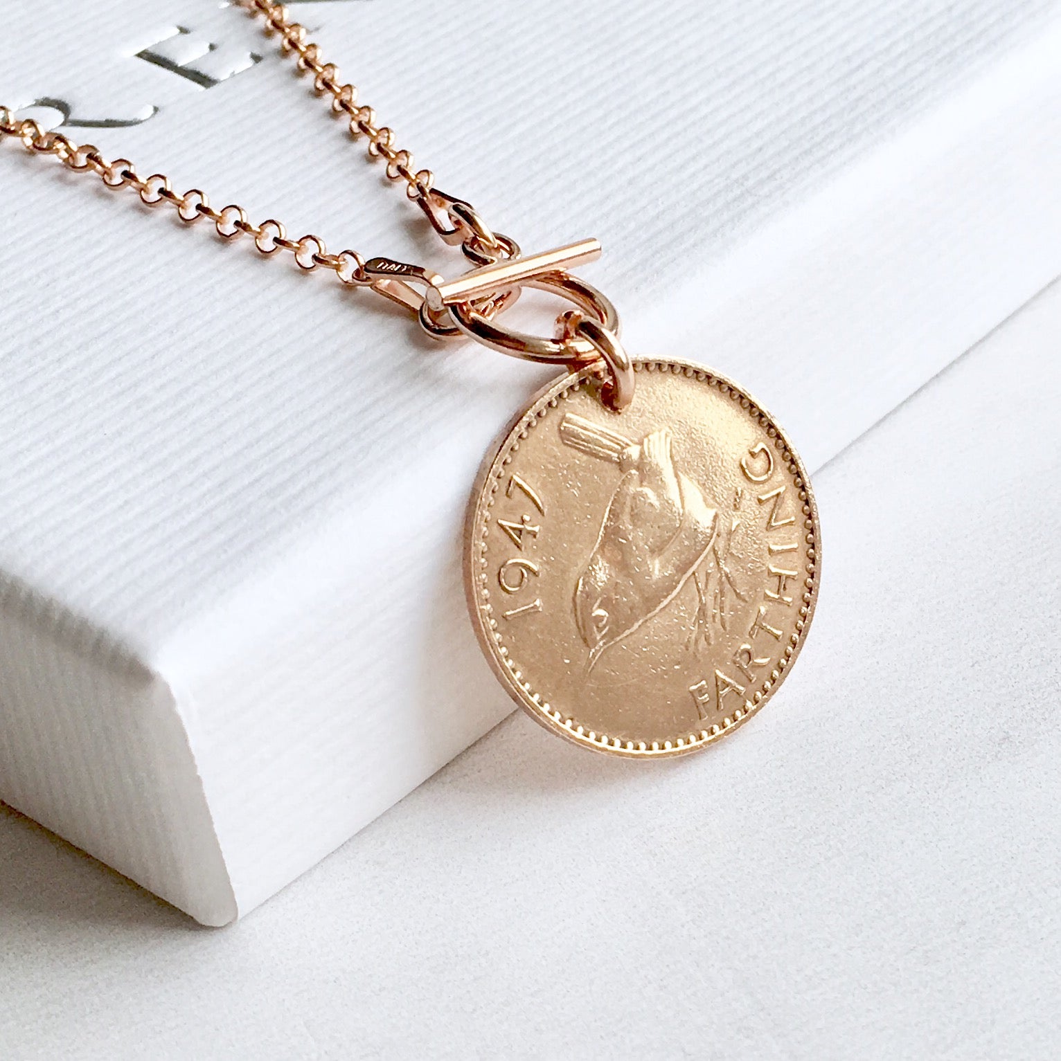 Farthing British coin necklace women's gift