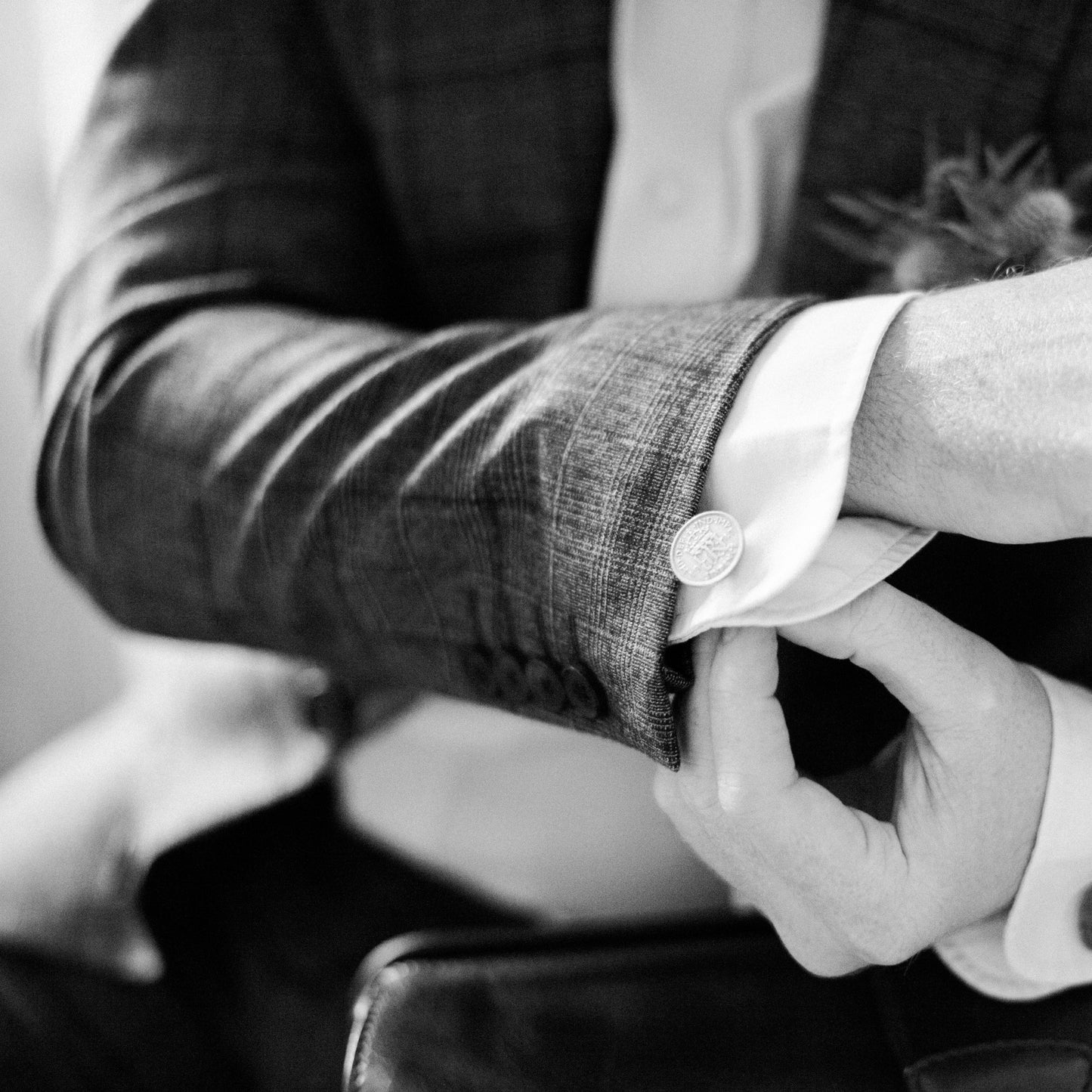 Prenoa Sixpence Cufflinks - Modelled by James