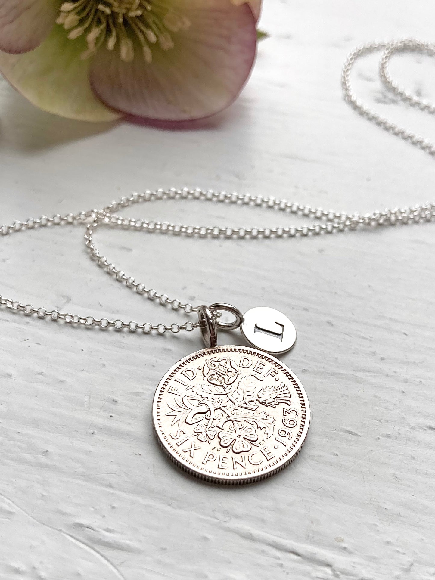 1963 Sixpence Initial Necklace