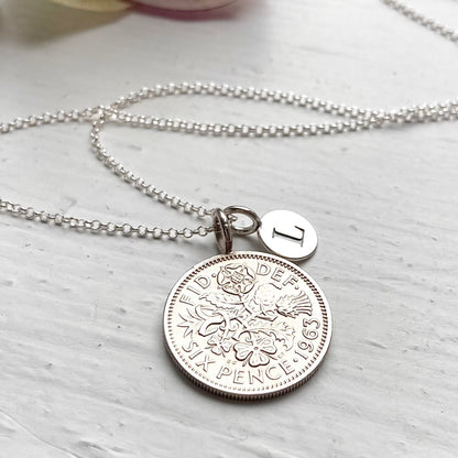 1963 Sixpence Initial Necklace