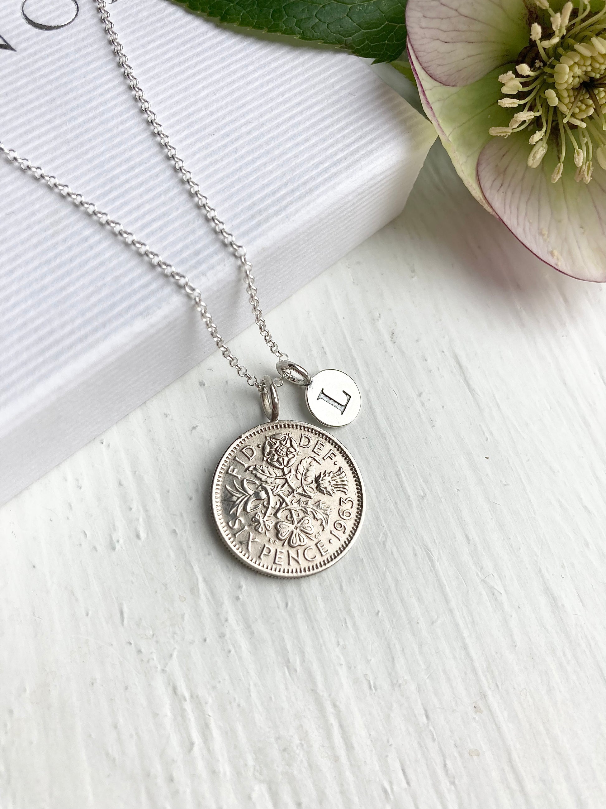 1963 Sixpence Initial Necklace