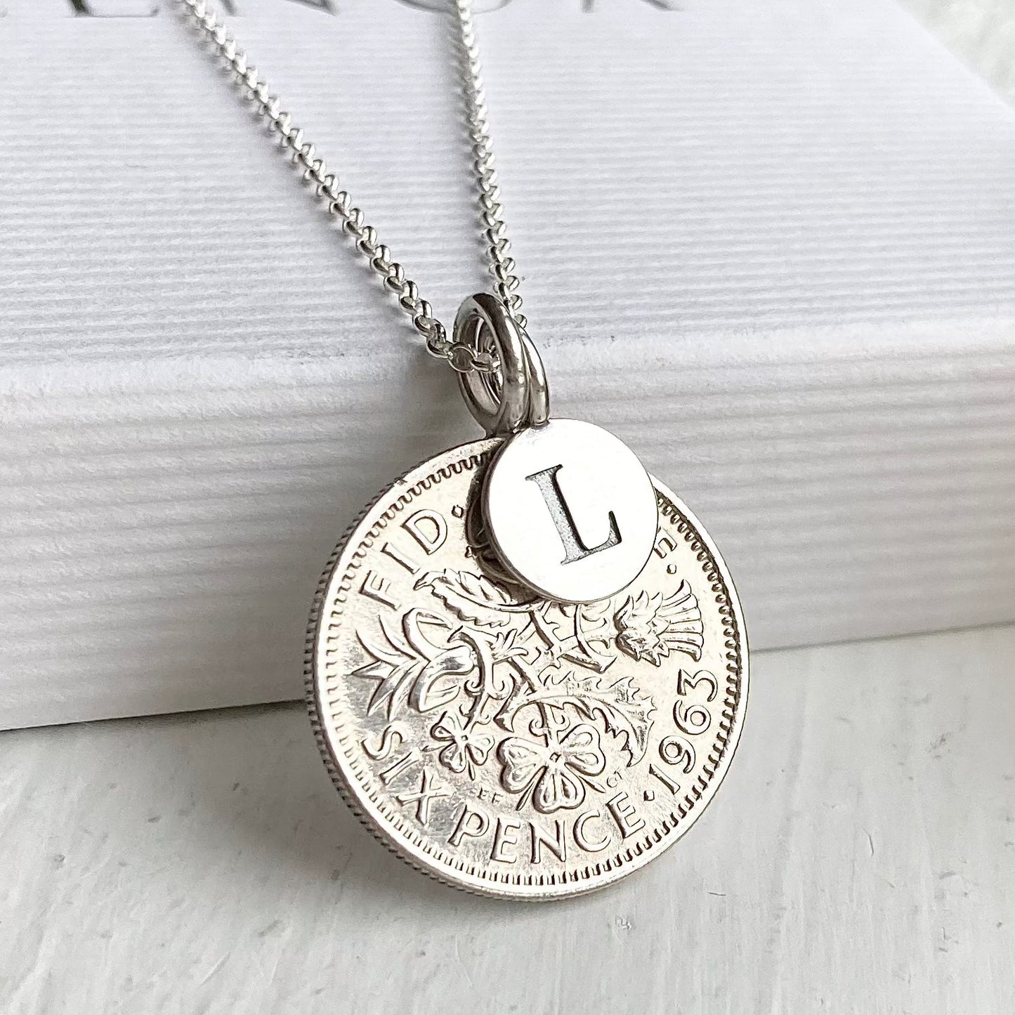 1963 Sixpence Initial Necklace