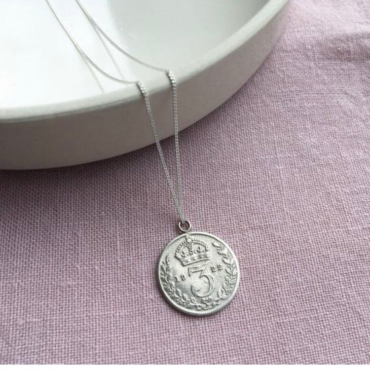 Three Pence Silver Necklace - Crown