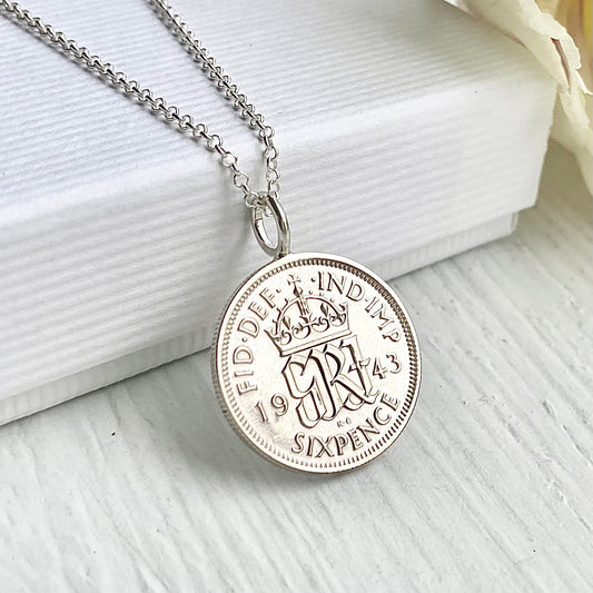 Silver Sixpence Pendant Necklace
