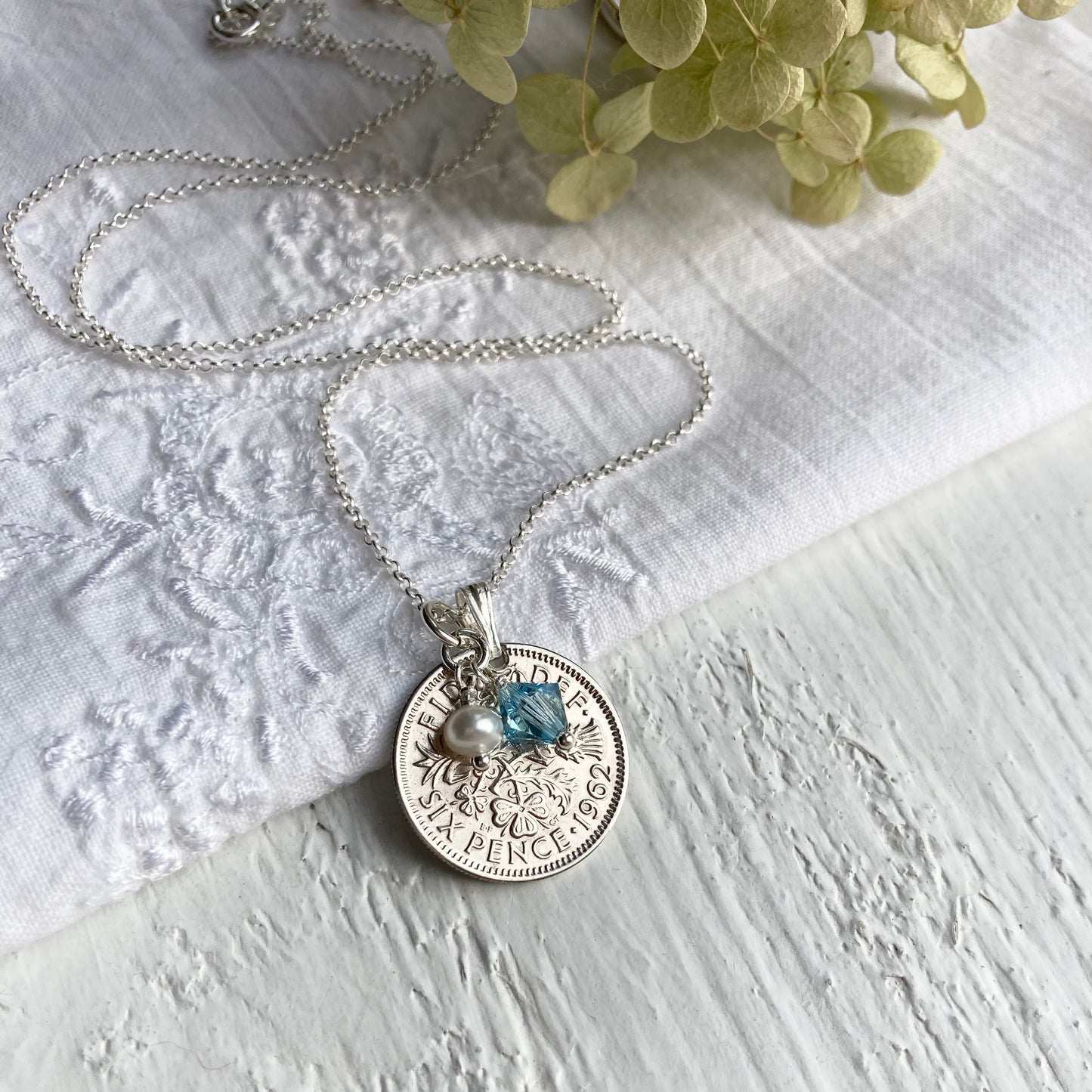 1953-1967 Sixpence Necklace - March Birthstone