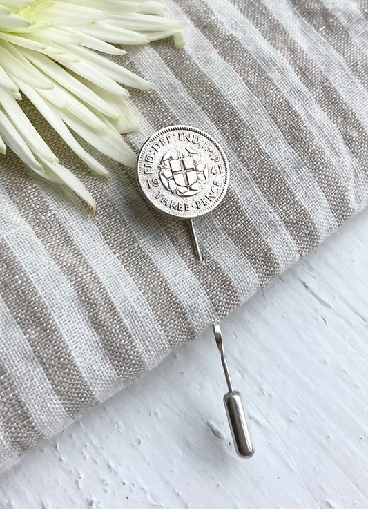 Silver Coin Lapel Pin - English Rose
