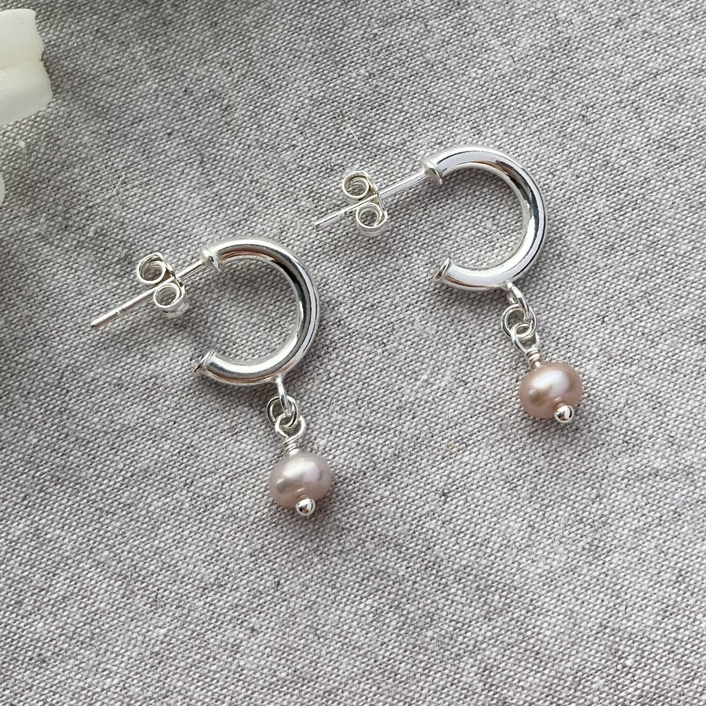 Pearl Huggie Hoops