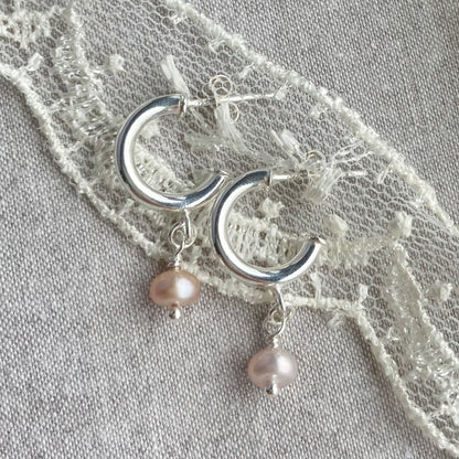 Pearl Huggie Hoops