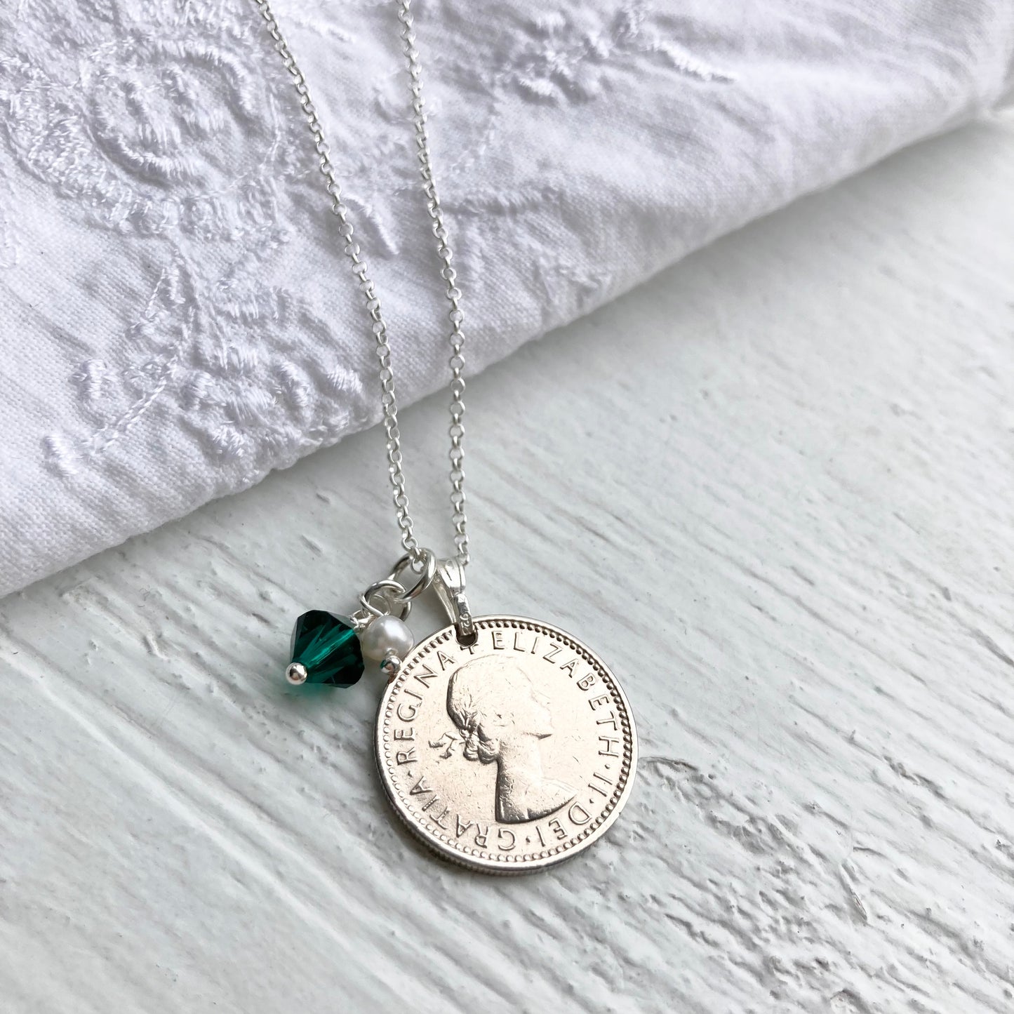 1953-1967 Sixpence Necklace - May Birthstone