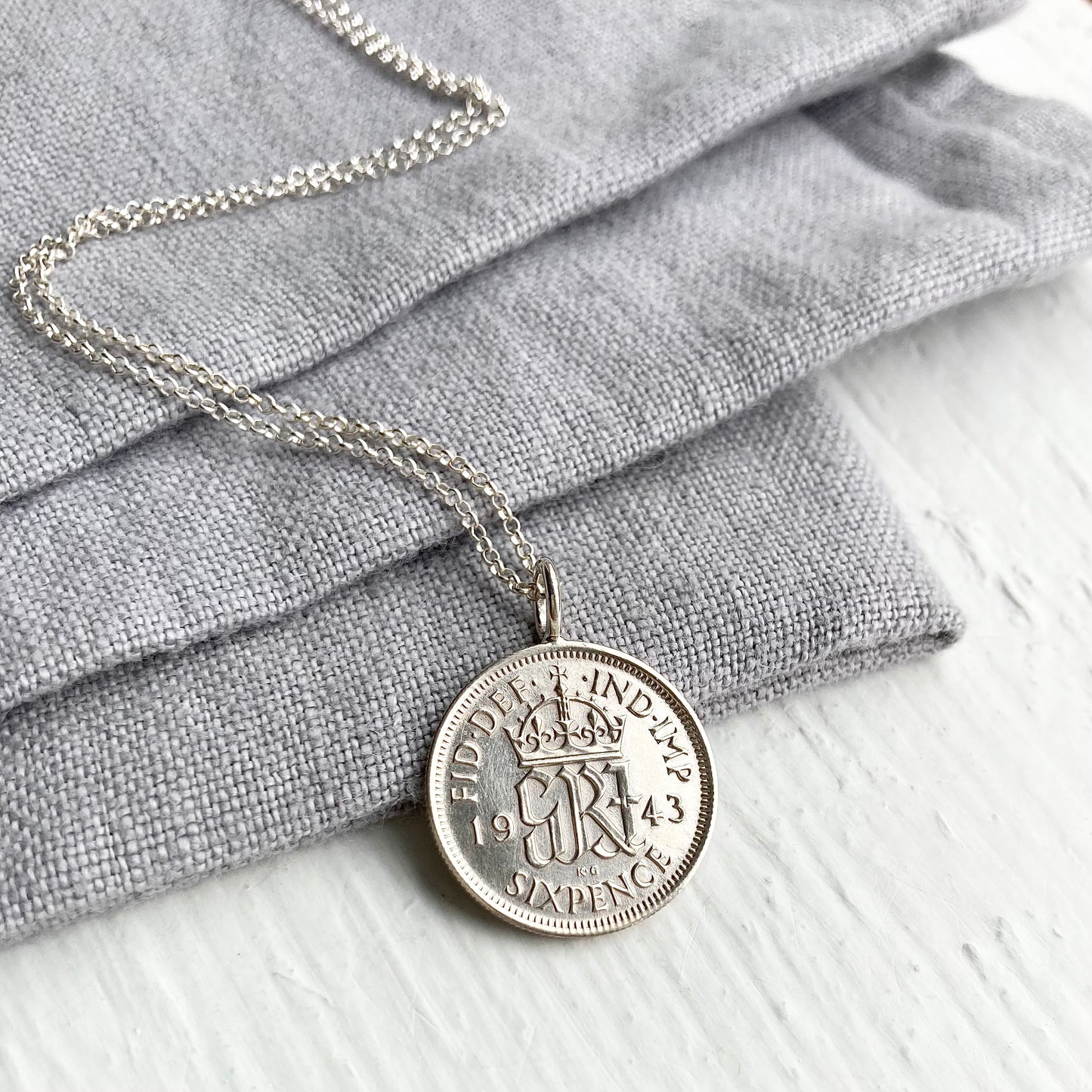 Silver Sixpence Pendant Necklace